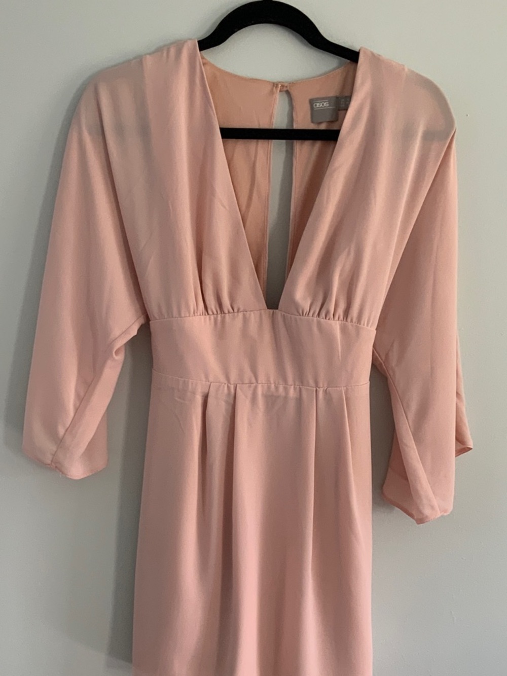 ASOS Blush Pink V-Neck Midi Dress with Empire Waist
